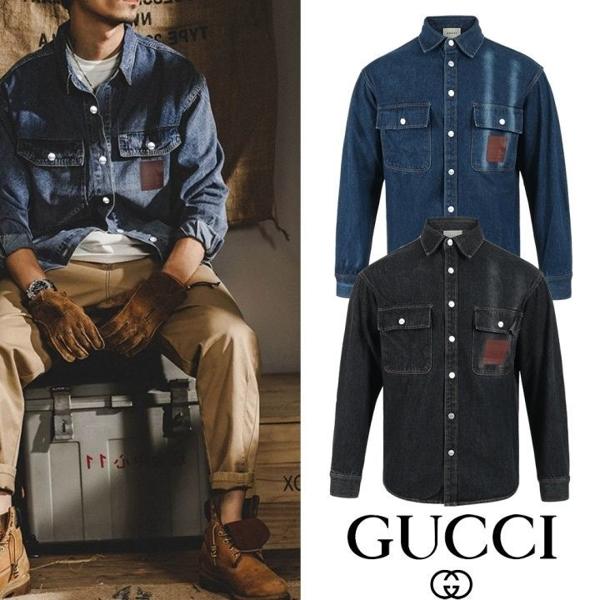 구* 포켓 포인트레더 스냅 데님셔츠