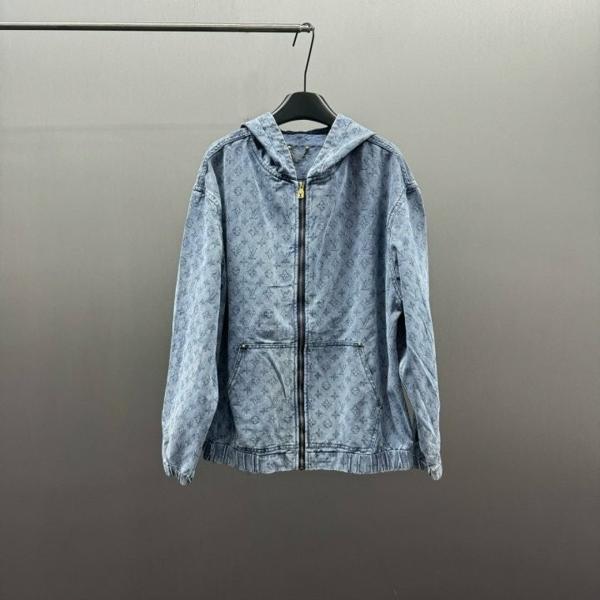 루* 멀티자수로고 데님 후드 집업