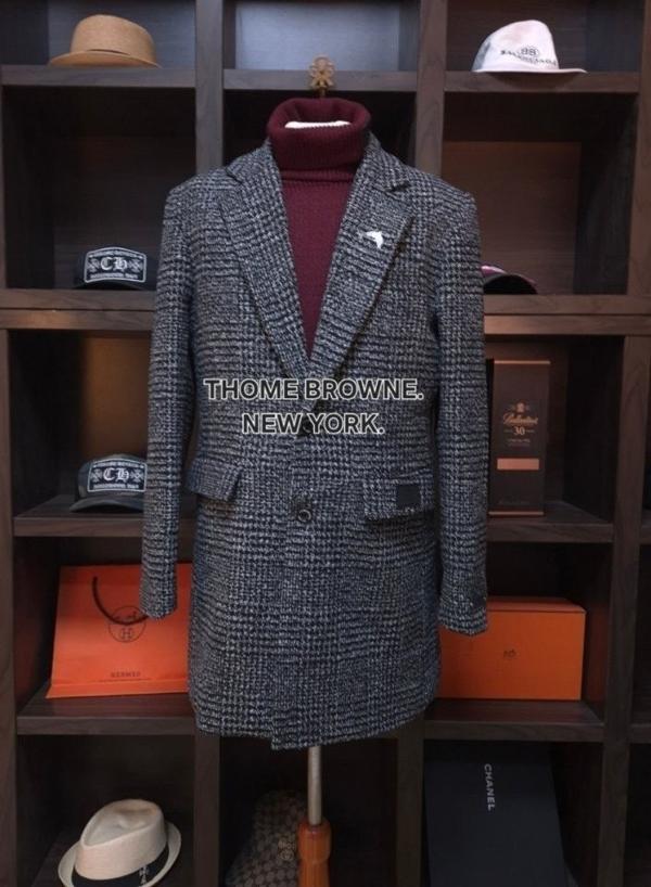 톰* 블랙 라벨 texture 시그니쳐 다크글렌 가즉패치 뉴 하프 코트