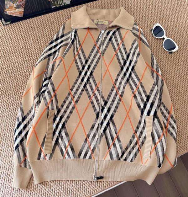 버** 25 올드머니 체크 니트 집업 가디건  수입