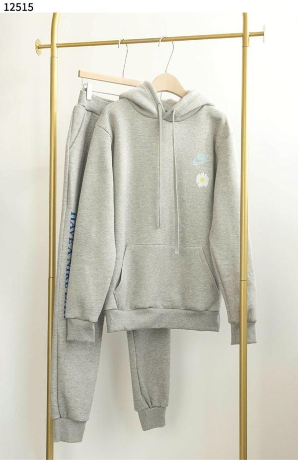 나** 스우시 플라워 백로고 기모 후드 조거셋