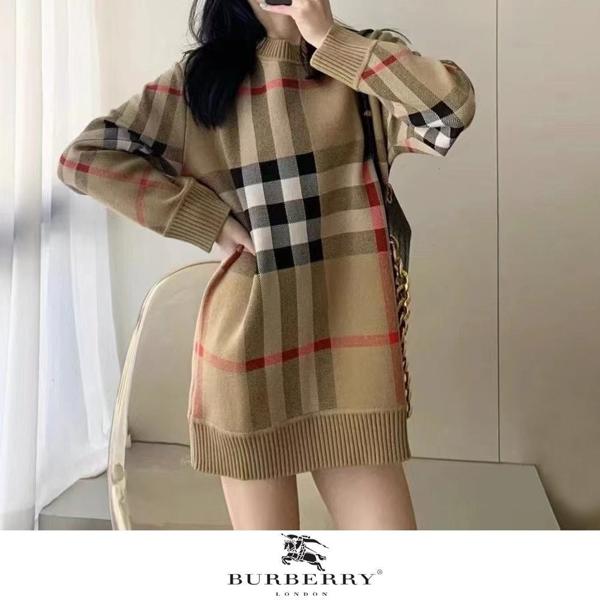 버** 체크 울 니트