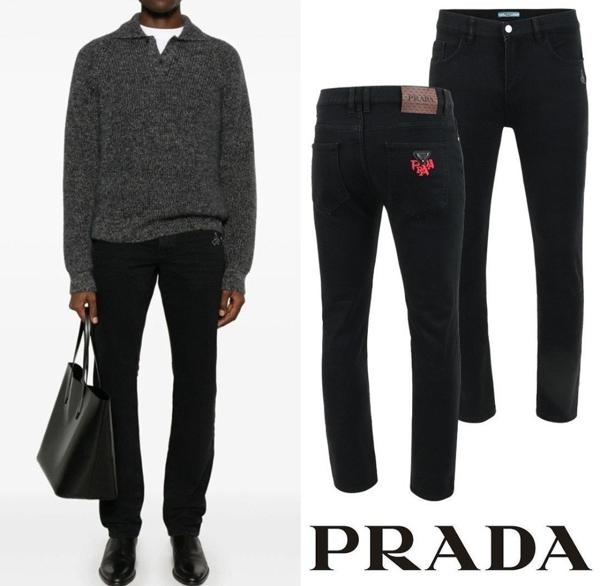 프** 클래식 레더 이니셜 레터링 융기모 슬림 진