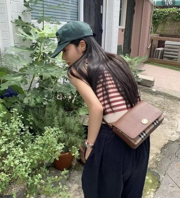 버** 스몰 레더 빈티지 체크 크로스백