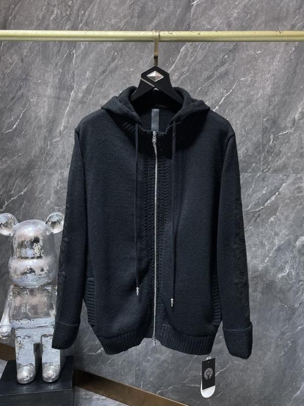 크* 가죽패치 니트 후드 집업