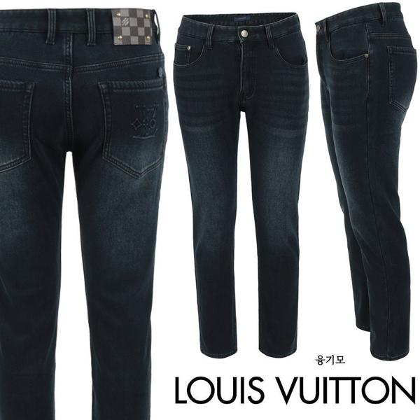 루* 다미 레더 패치 진청 슬림 일자진 융 기모 원단