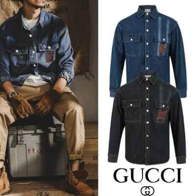 구* 포켓 포인트레더 스냅 데님셔츠