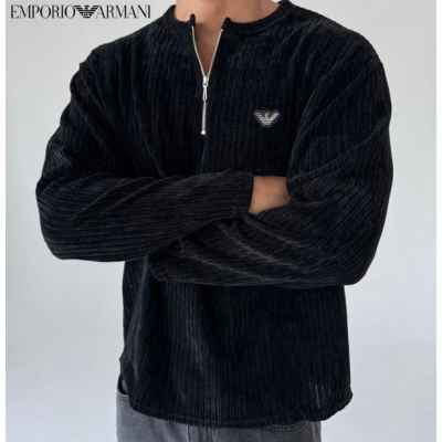 알** 지퍼 헨리넥 골지 티셔츠