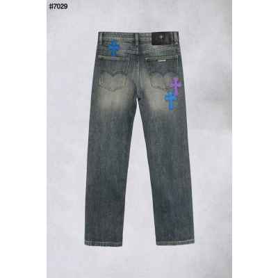 크* 컬러풀 세메터리 레더 패치 워싱 데님 팬츠