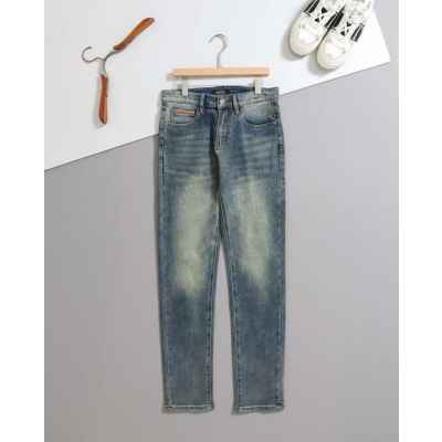 제* 수입 브라운 레더 패치 스판 데님 팬츠