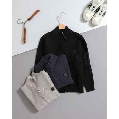 C* 컴퍼니 사각 패치 와플 니트 집업