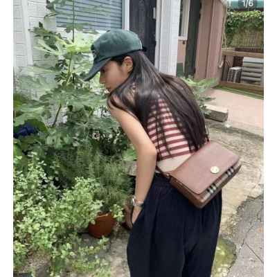 버** 스몰 레더 빈티지 체크 크로스백